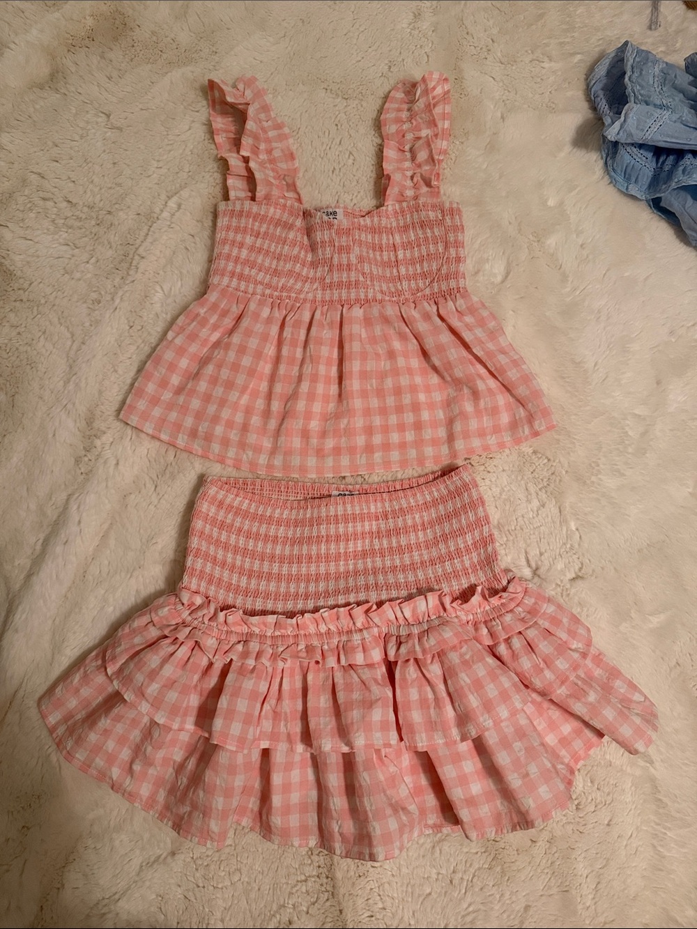 Pink Gingham Smocked Tank & Ruffle Skirt Set - Cake For Dinner